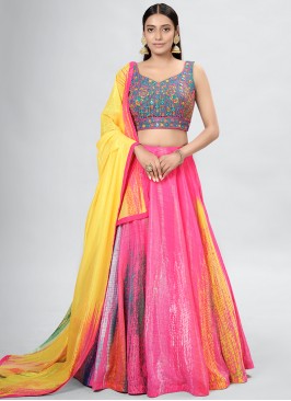 Digital Printed Pink Color Art Silk Lehenga Choli