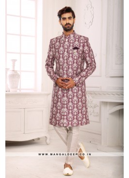 Digital Printed Silk Nawabi Indo Western Sherwani 