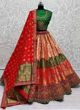 Dignified Banarasi Silk Diamond Multi Colour Lehenga Choli