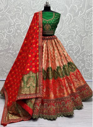 Dignified Banarasi Silk Diamond Multi Colour Lehenga Choli