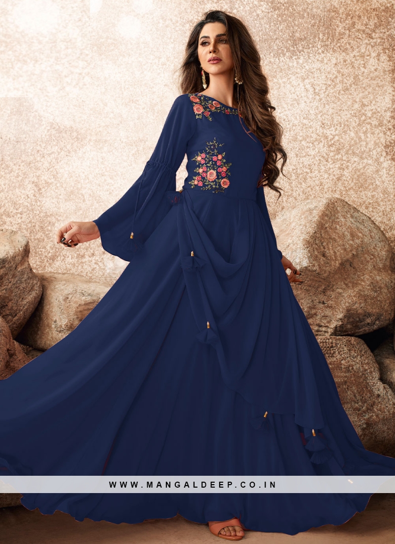Buy Party Wear Purple Thread Work Georgette Gown With Dupatta Online From  Surat Wholesale Shop