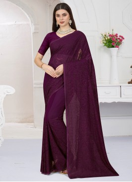 Dignified Resham Georgette Wine Classic Saree