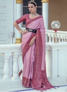 Dignified Satin Pink Classic Saree
