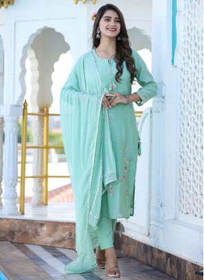 Dignified Silk Embroidered Turquoise Readymade Salwar Kameez