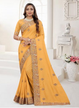 Dignified Silk Mustard Cord Trendy Saree