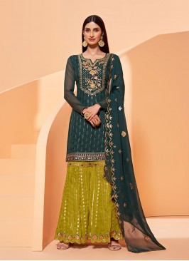 Dilettante Faux Georgette Sequins Green Designer Pakistani Salwar Suit
