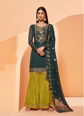 Dilettante Faux Georgette Sequins Green Designer Pakistani Salwar Suit