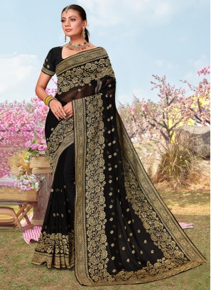 Dilettante Georgette Black Embroidered Designer Saree