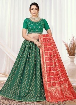 Dilettante Green Jacquard Work Trendy Lehenga Choli