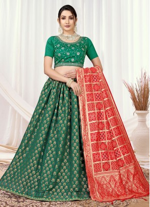 Dilettante Green Jacquard Work Trendy Lehenga Choli