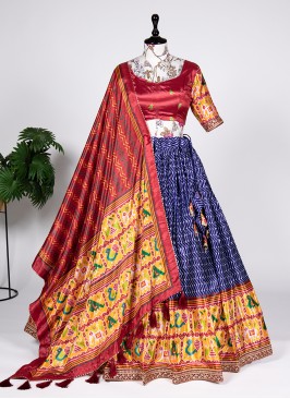 Dilettante Navy Blue Chinon Trendy Lehenga Choli