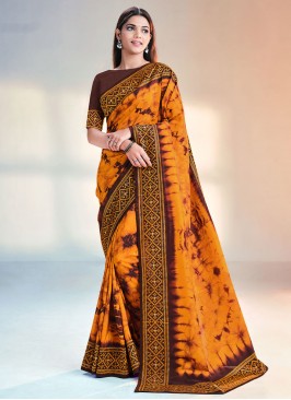 Dilettante Poly Silk Orange Stone Traditional Saree