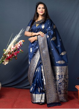 Distinctive Navy Blue Weaving Saree