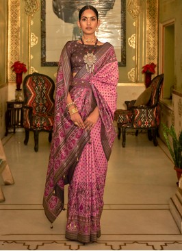 Distinctive Patola Silk  Pink Classic Saree