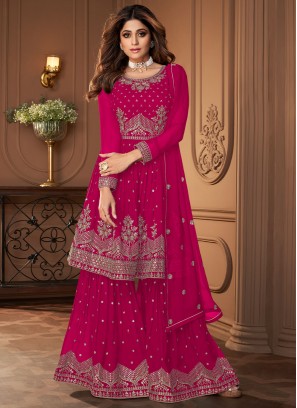Distinctive Pink Engagement Palazzo Salwar Kameez