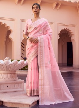 Distinctive Rose Pink Weaving Contemporary Saree