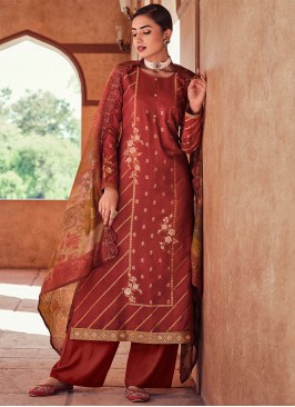 Distinctive Rust Silk Straight Salwar Suit