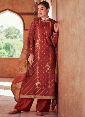 Distinctive Rust Silk Straight Salwar Suit
