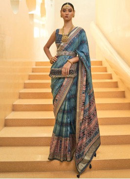 Distinctive Woven Blue Silk Classic Saree