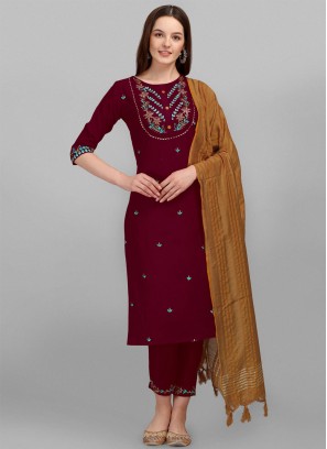 Distinctively Cotton Maroon Readymade Salwar Suit