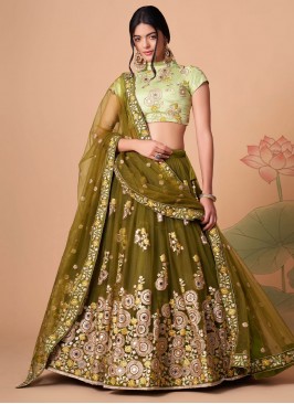 Distinctively Green Net A Line Lehenga Choli