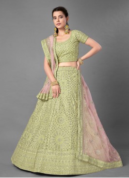 Distinctively Green Sequins Art Silk Bollywood Lehenga Choli