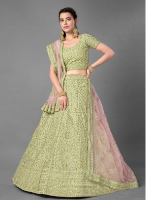 Distinctively Green Sequins Art Silk Bollywood Lehenga Choli