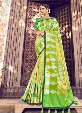 Distinctively Mirror Green Trendy Saree