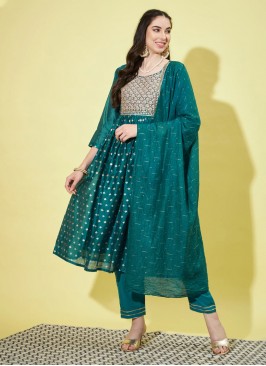 Distinctively Printed Teal Trendy Salwar Kameez 