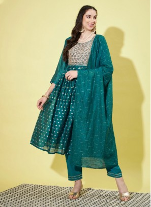 Distinctively Printed Teal Trendy Salwar Kameez 