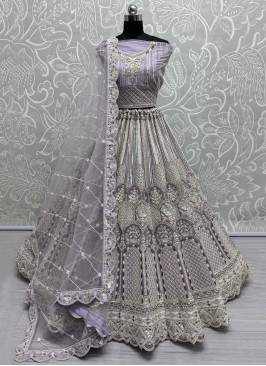 Distinctively Sequins Lavender Net A Line Lehenga Choli