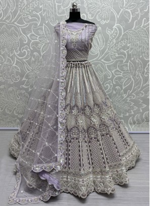 Distinctively Sequins Lavender Net A Line Lehenga Choli