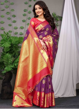 Distinctively Weaving Purple Saree