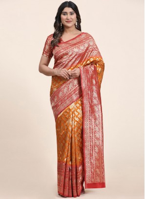 Distinctively Zari Art Banarasi Silk Contemporary Style Saree