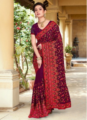 Distinguishable Embroidered Purple Classic Saree