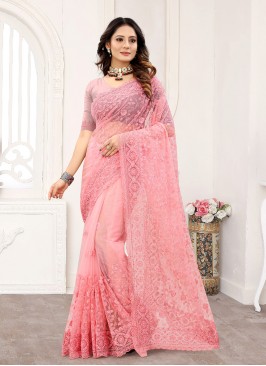 Distinguishable Net Pink Trendy Saree