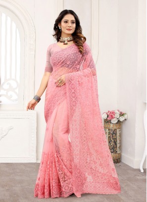 Distinguishable Net Pink Trendy Saree