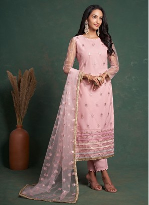 Distinguishable Rose Pink Embroidered Salwar Suit