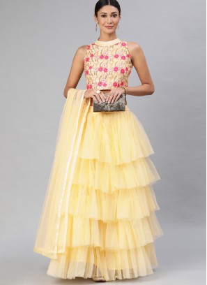 Distinguishable Ruffle Yellow Trendy Lehenga Choli