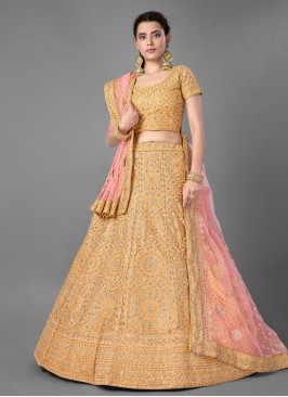 Distinguishable Yellow Reception Bollywood Lehenga Choli