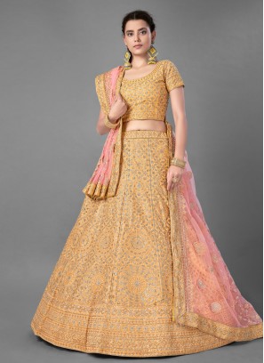 Distinguishable Yellow Reception Bollywood Lehenga Choli