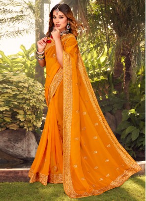 Divine Georgette Mustard Contemporary Saree