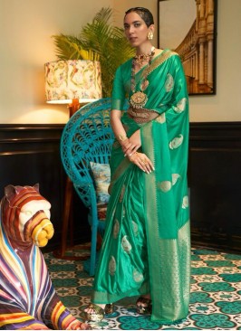 Divine Green Weaving Satin Trendy Saree
