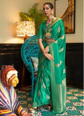 Divine Green Weaving Satin Trendy Saree