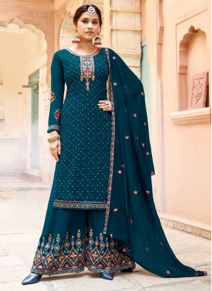 Divine Morpeach  Embroidered Straight Salwar Suit
