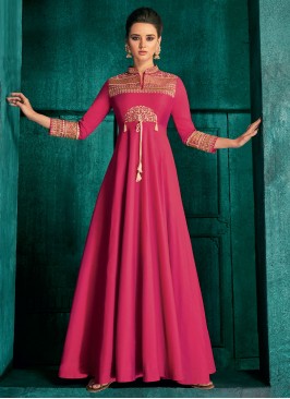 Divine Pink Embroidered Silk Gown 