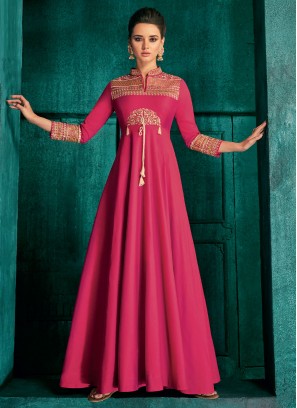 Divine Pink Embroidered Silk Gown 