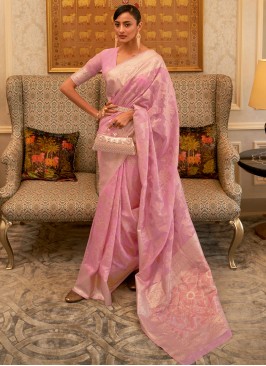 Divine Pink Handloom silk Trendy Saree