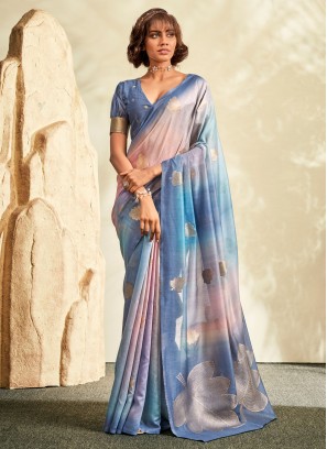 Divine Printed Khadi Silk Blue Classic Saree