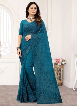 Divine Resham Net Blue Contemporary Saree